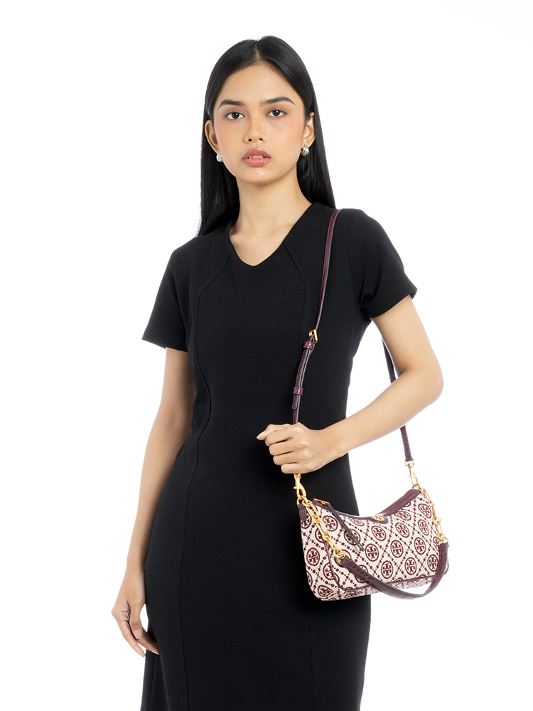 T Monogram Chenille Studio Hobo Claret New Cream