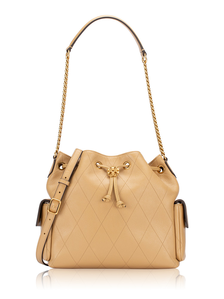 Quilted Leather Charlie Drawstring Shoulder Bag Pecan