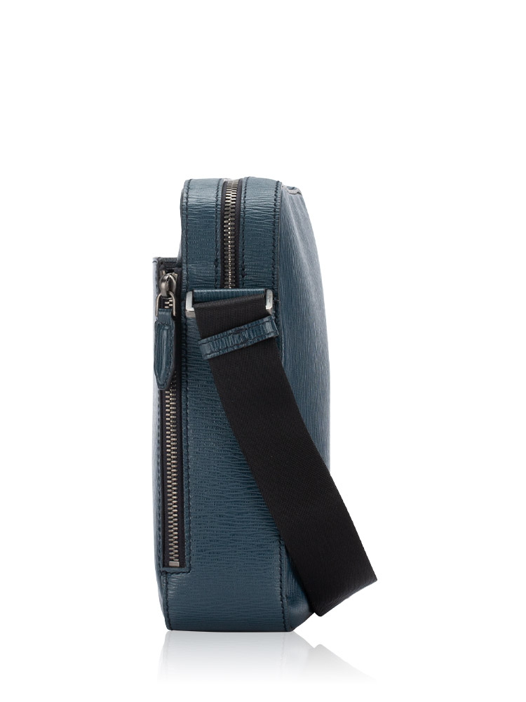 Men Textured Calfskin Messenger Blue