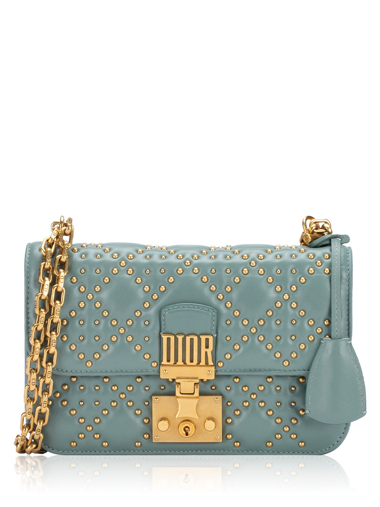 Lambskin Studded Dioraddict Small Flap Bag Grey Blue
