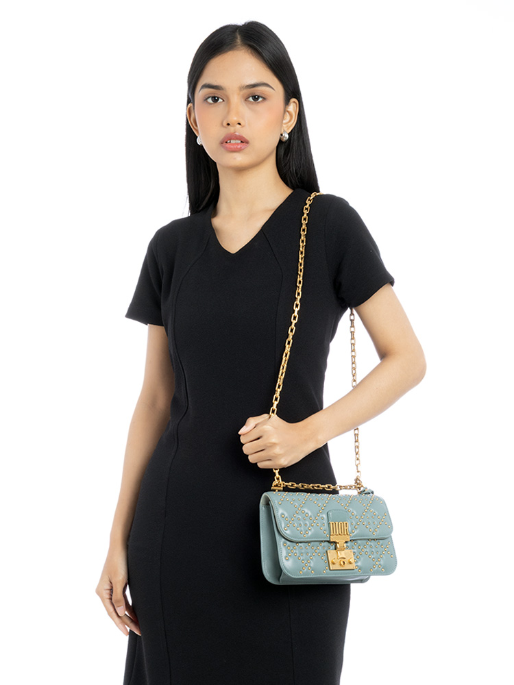 Lambskin Studded Dioraddict Small Flap Bag Grey Blue