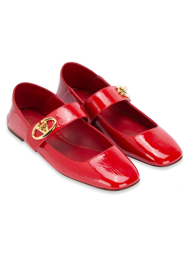 Patent Calfskin VLogo Mary Jane Flats Rosso Sz 35
