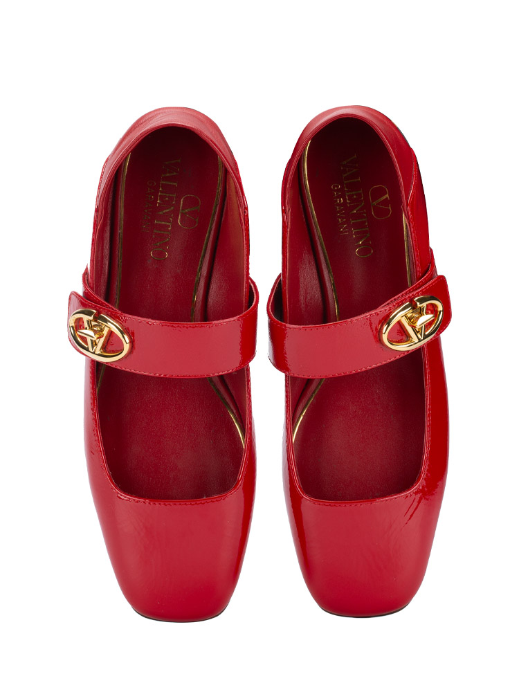Patent Calfskin VLogo Mary Jane Flats Rosso Sz 35