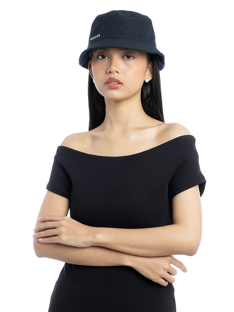 Cotton Metal Logo Bucket Hat Black Sz M