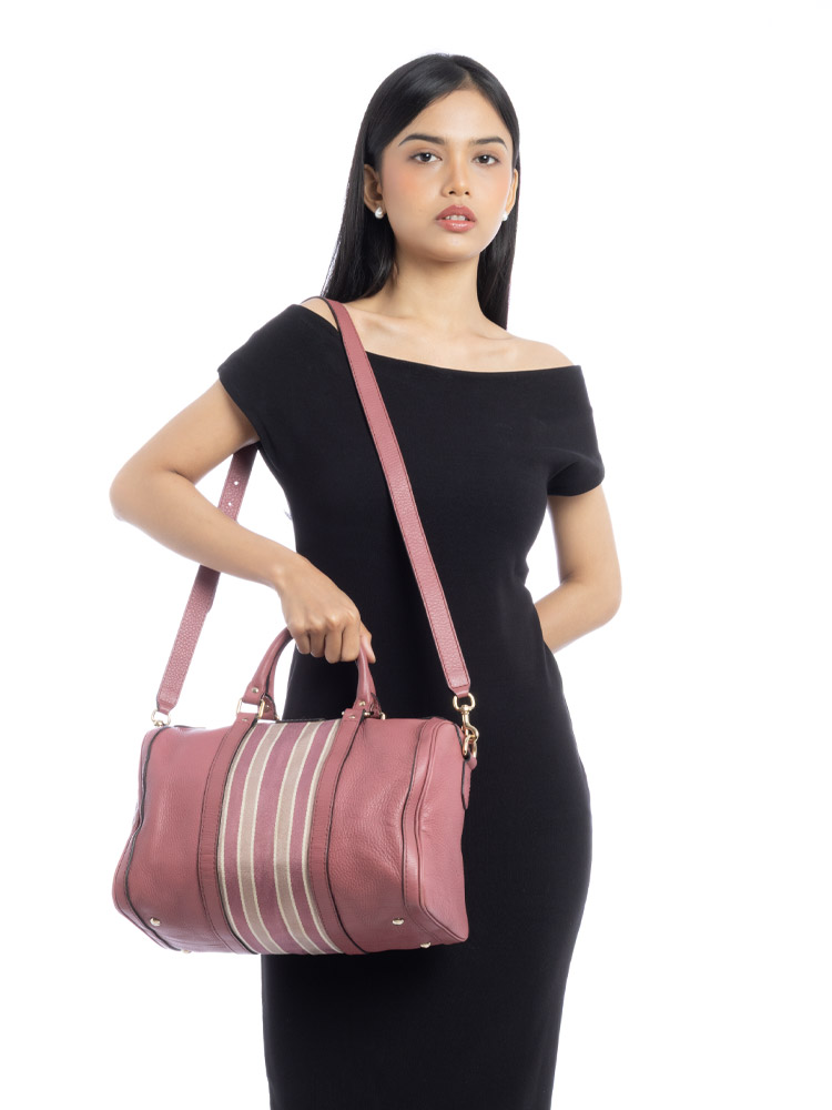 Calfskin Vintage Web Medium Boston Bag with Strap Old Rose