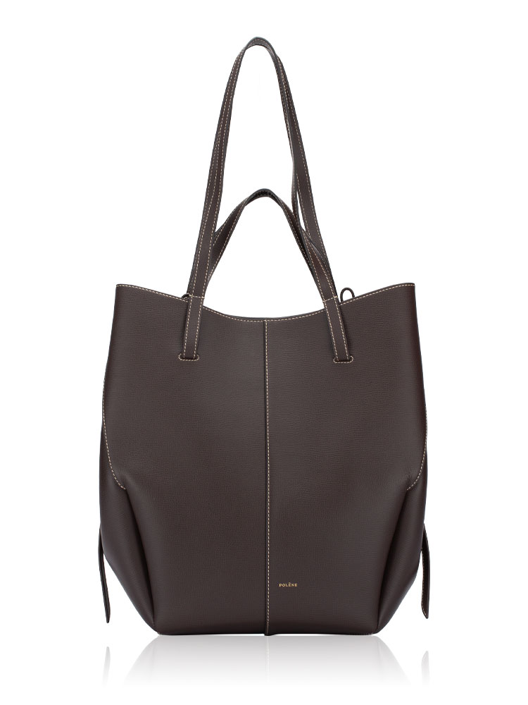 Textured Calfskin Cyme Tote Ebene Graine