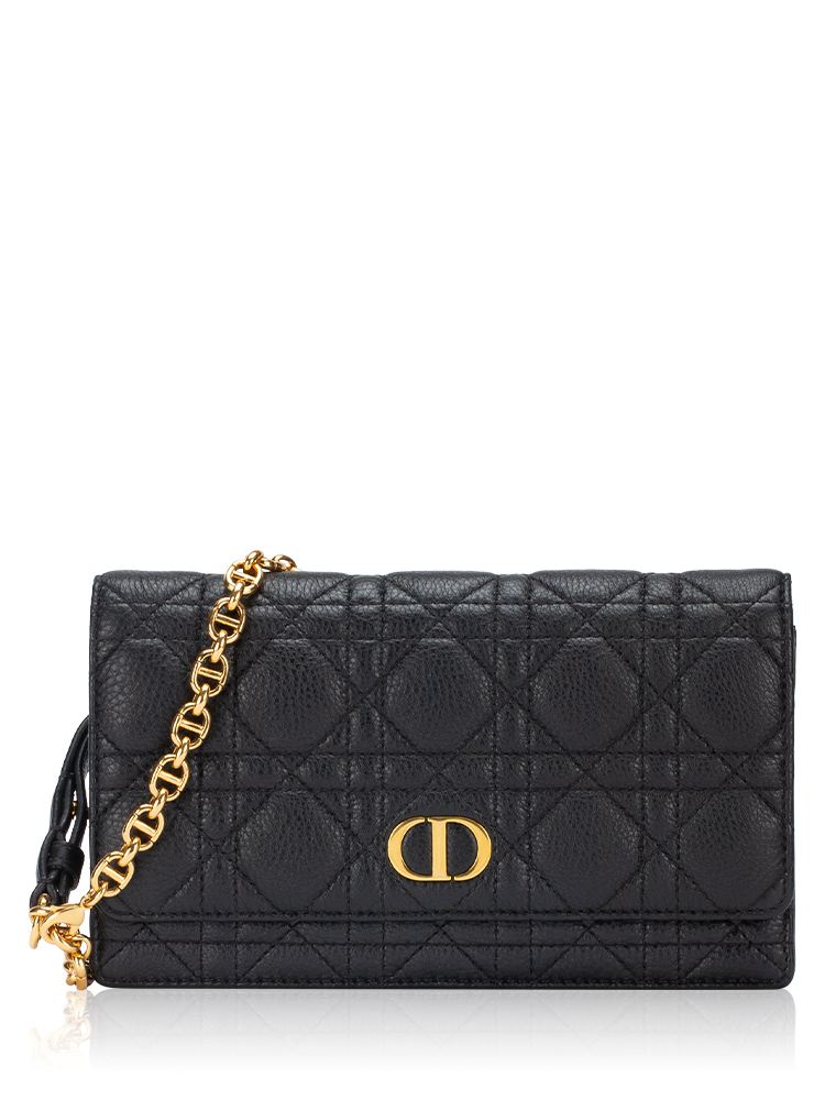 Supple Calfskin Cannage Caro Belt Pouch with Chain Black