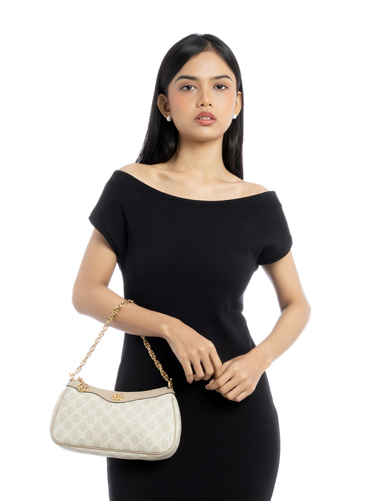 GG Supreme Web Ophidia Small Shoulder Bag Beige Mystic White