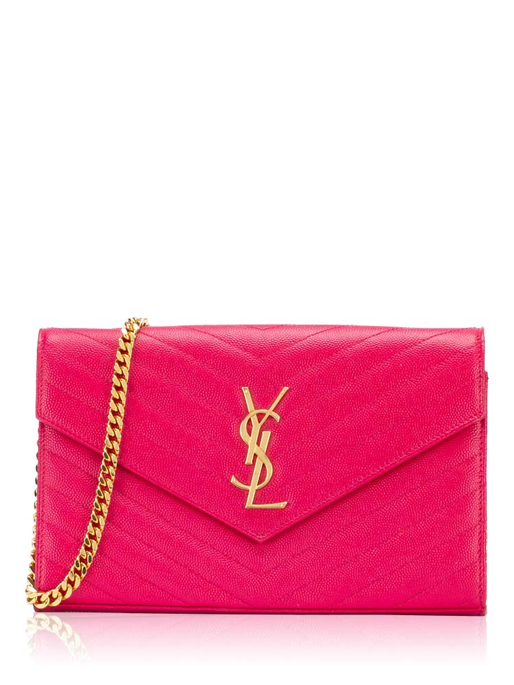 Grain De Poudre Matelasse Monogram 22cm Chain Wallet Fuchsia