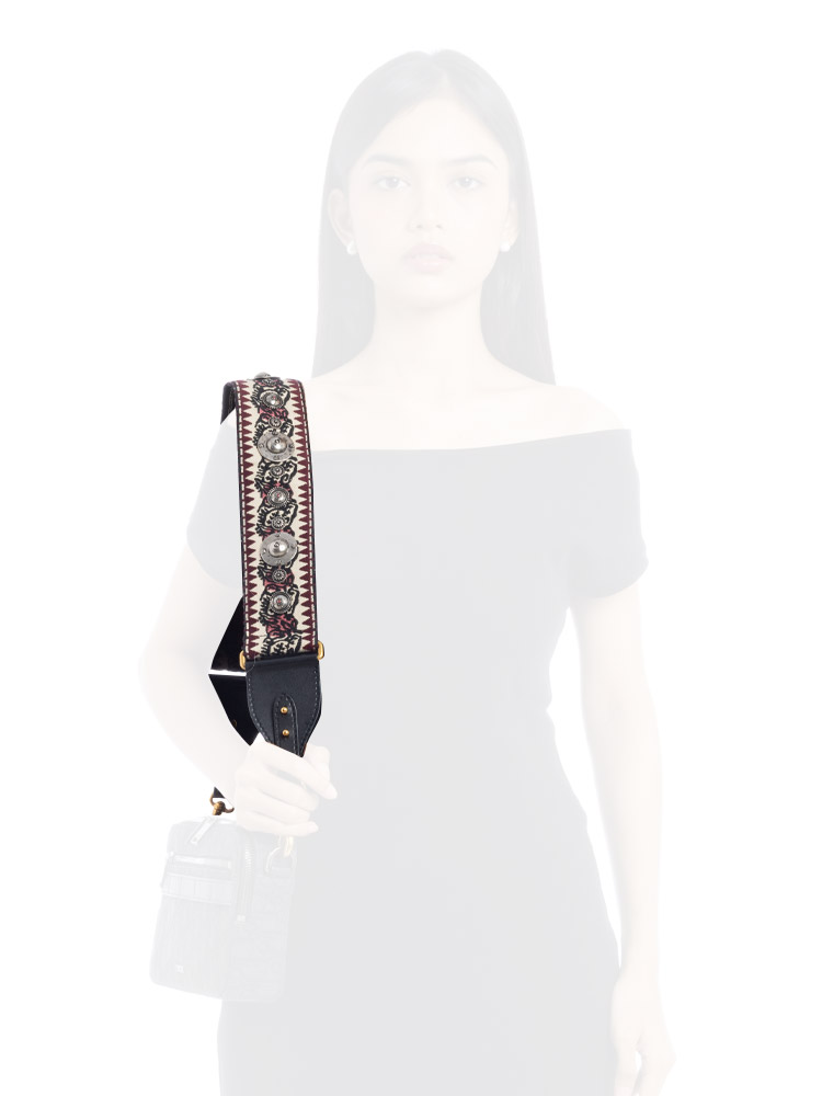Canvas Embroidered Bohemian Studded Shoulder Strap Red