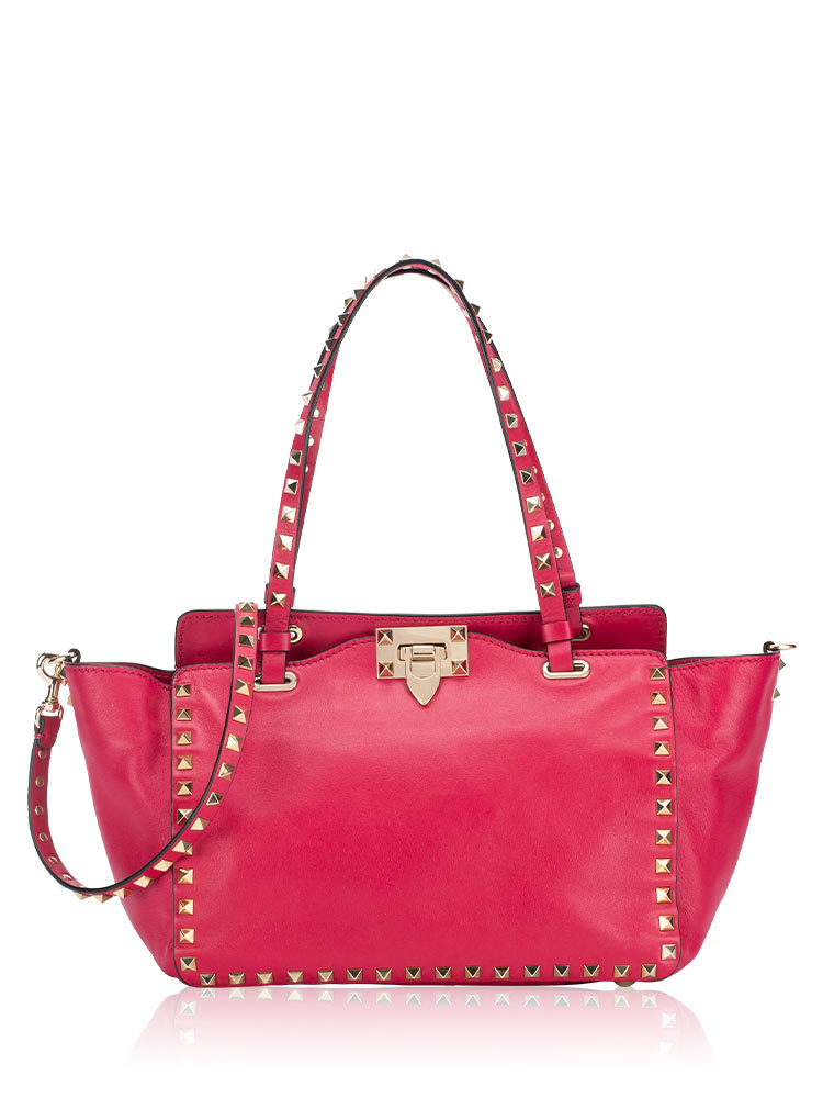 Vitello Rockstud Small Tote Fuchsia