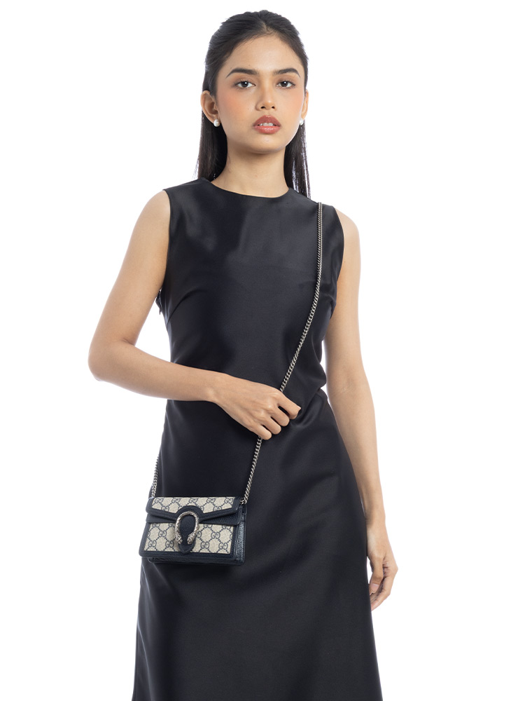 GG Supreme Dionysus Super Mini Flap Shoulder Bag Beige Navy