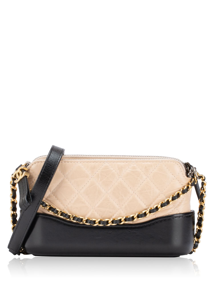 Aged Calfskin Small Gabrielle Chain Clutch Beige Black