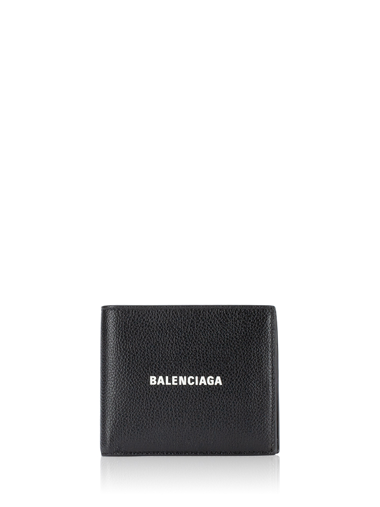 Grained Calfskin Logo Bi-Fold Wallet Black White