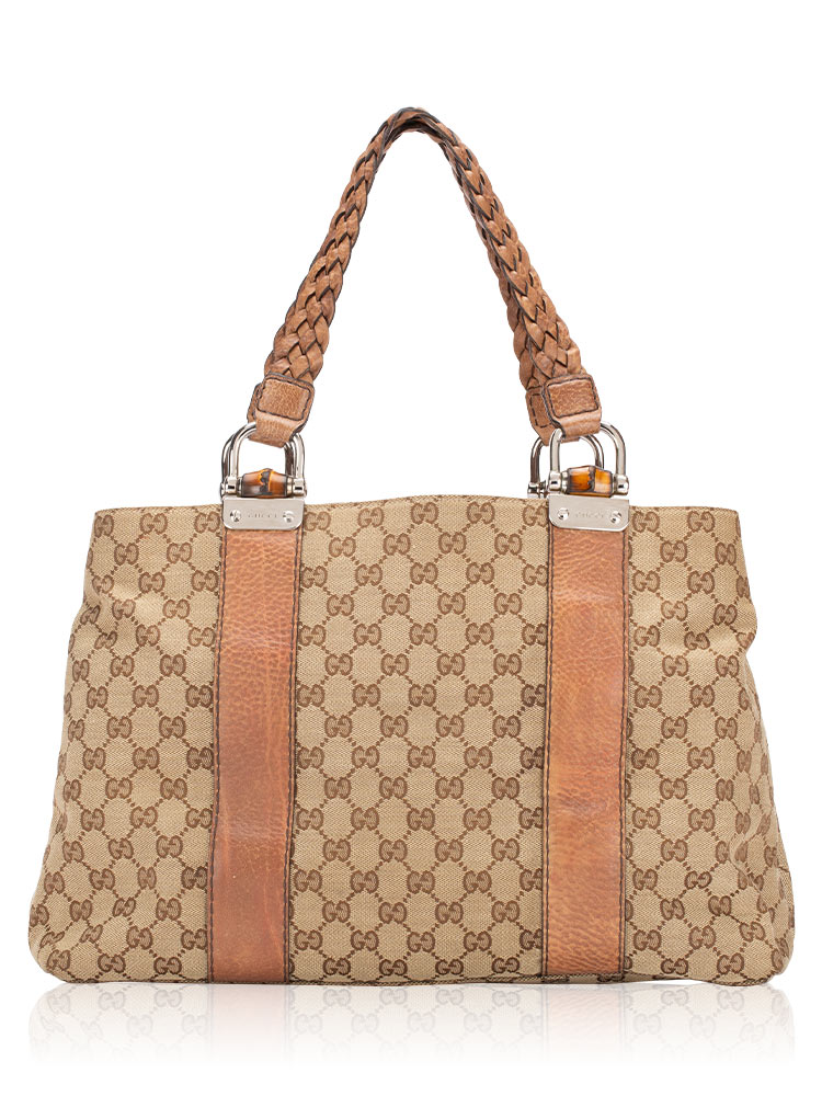 Canvas Bamboo Bar Medium Tote Beige Brown
