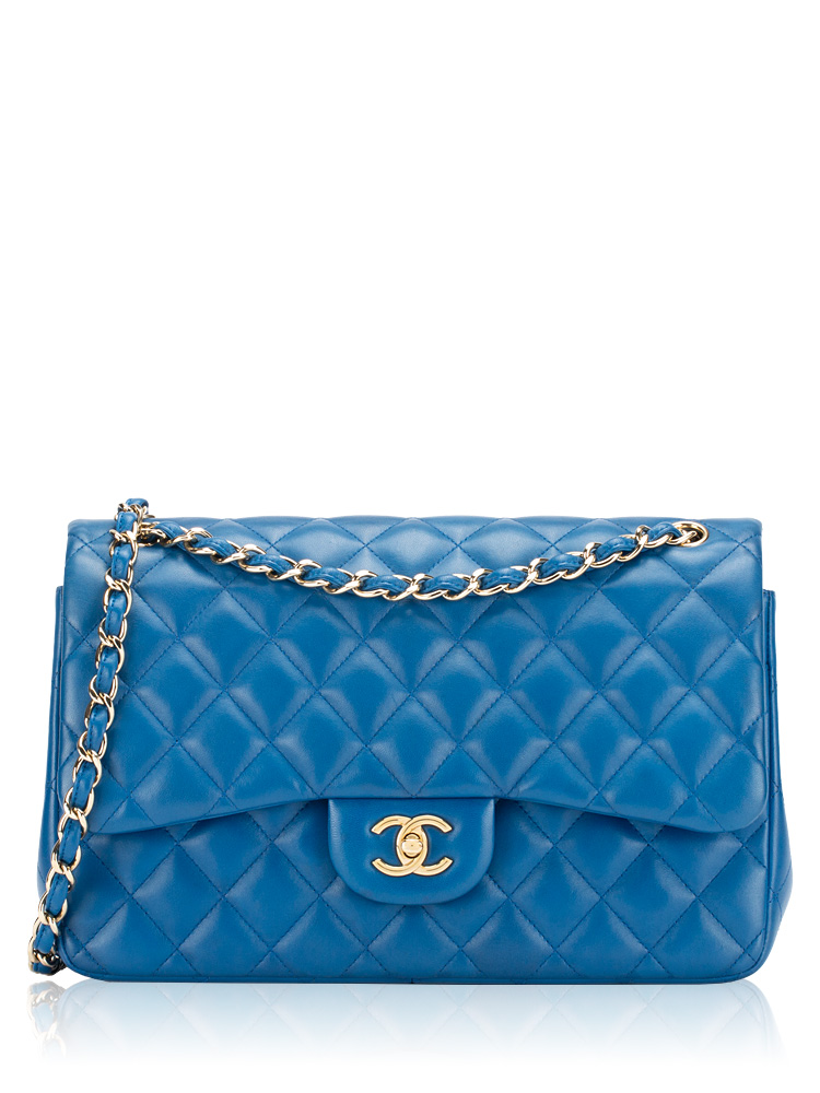 Lambskin Classic Jumbo Double Flap Bag Blue