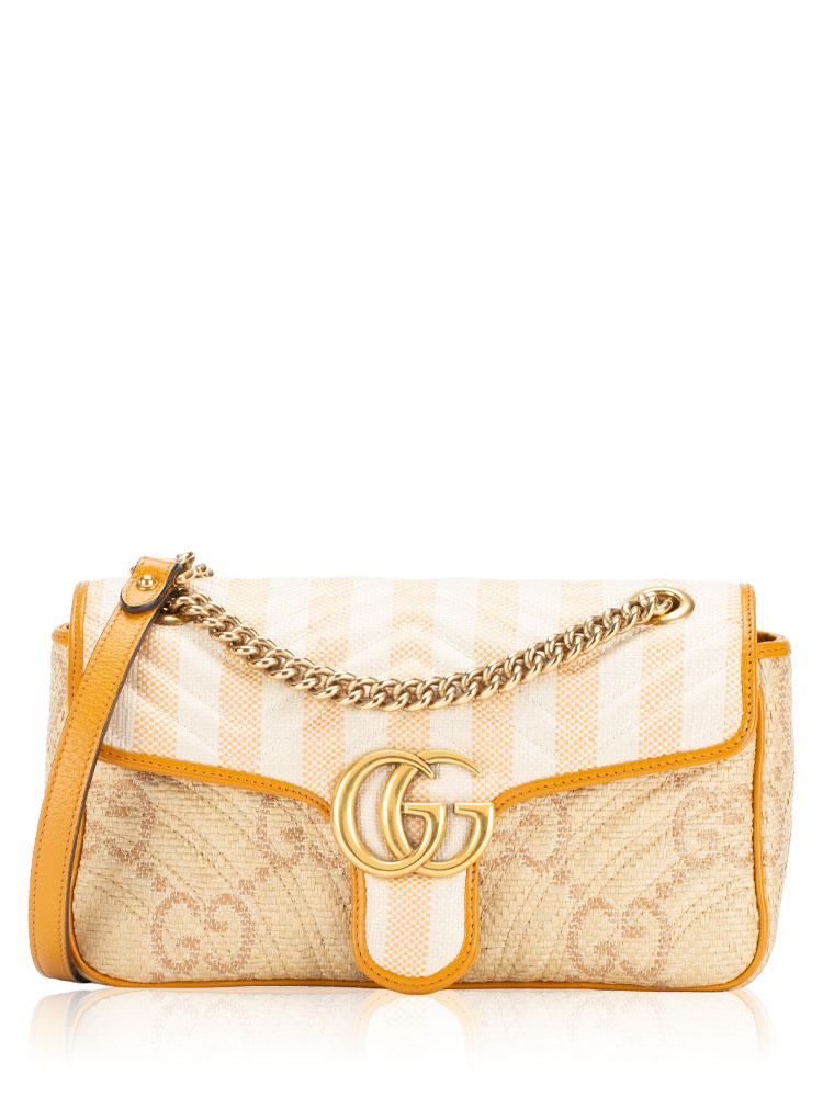 Raffia Matelasse GG Marmont Small Flap Shoulder Bag Natural Beige