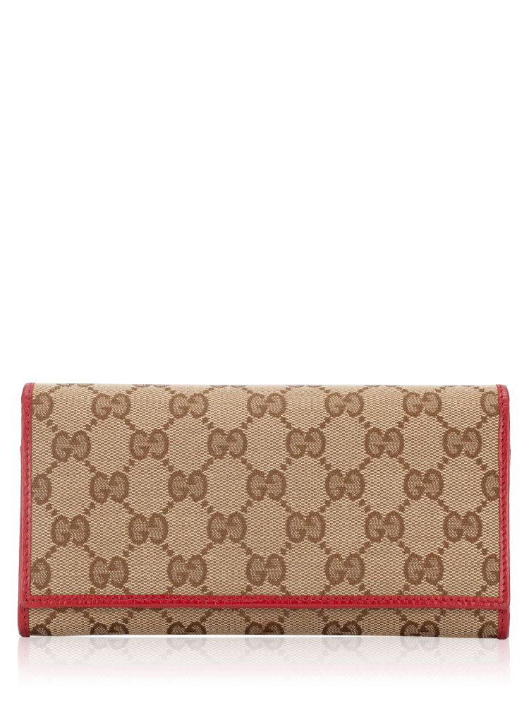 GG Canvas Continental Flap Wallet Beige Red