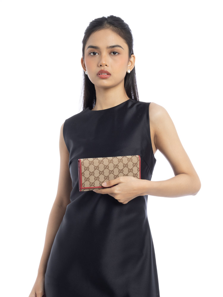 GG Canvas Continental Flap Wallet Beige Red