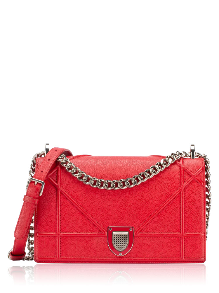 Grained Calfskin Diorama Medium Flap Bag Rouge Vif