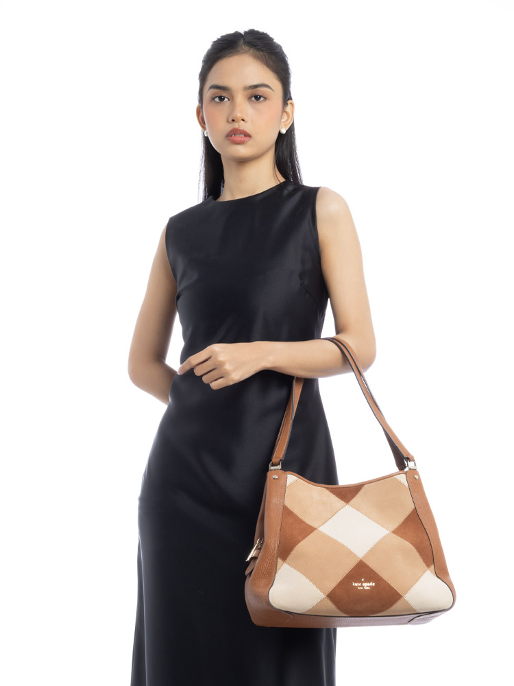 Leila Patchwork Triple Compartment Shoulder Bag Warm Gingerbread