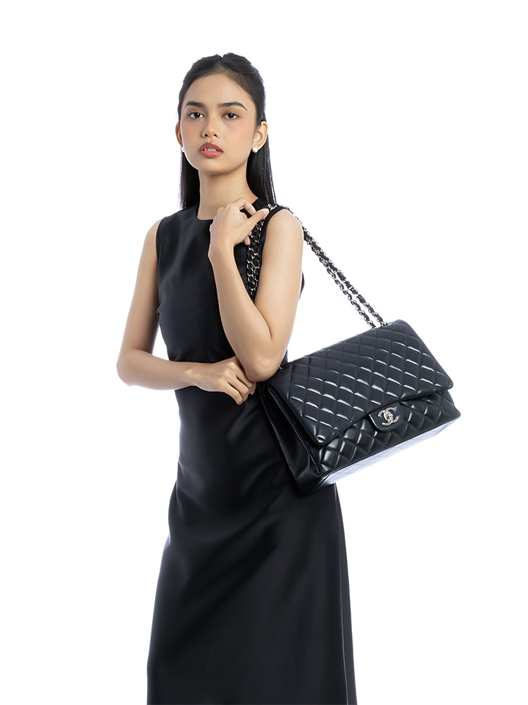 Lambskin Classic Maxi Double Flap Bag Black