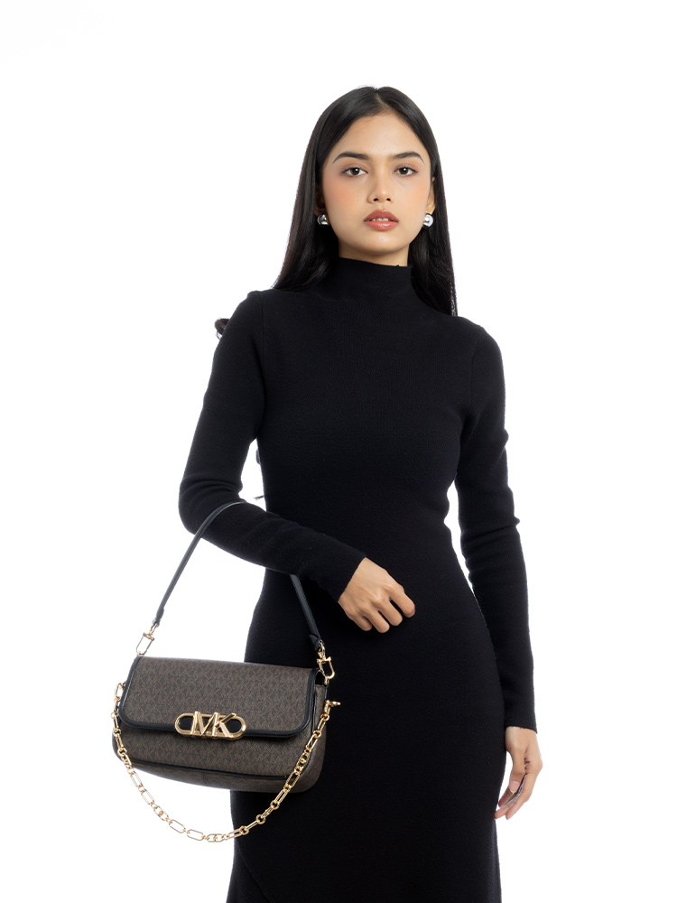 Signature Parker Medium Shoulder Bag Brown Acorn