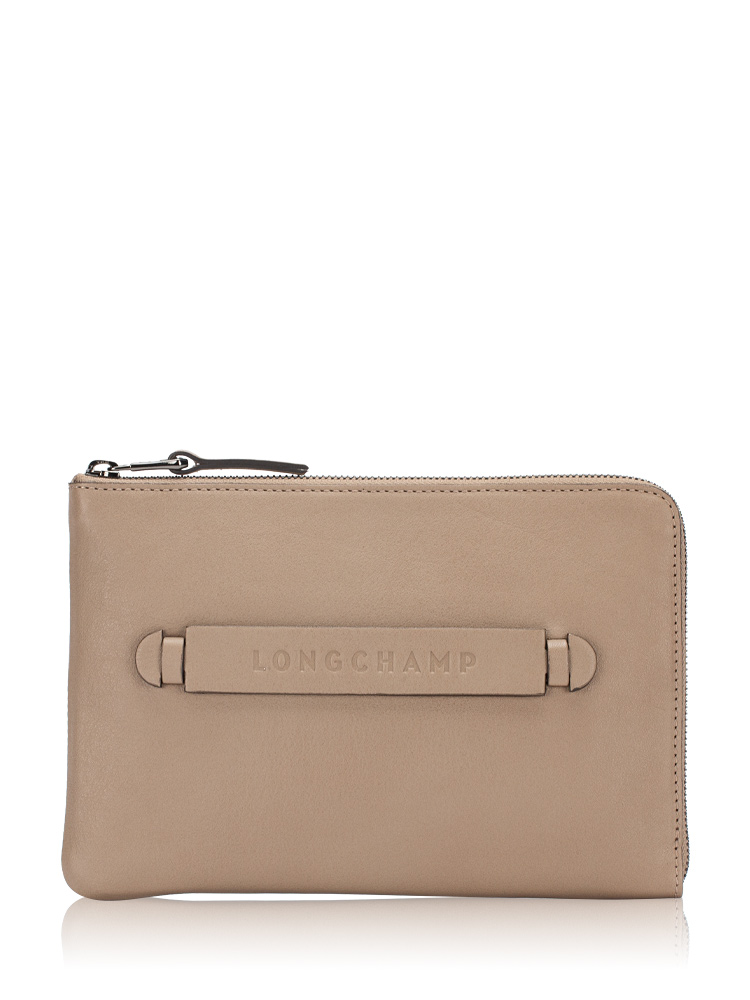 3D Leather Flat Pochette Taupe