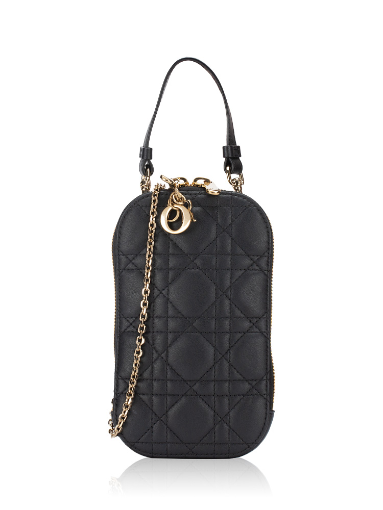 Lambskin Lady Dior Call'in Phone Crossbody Black