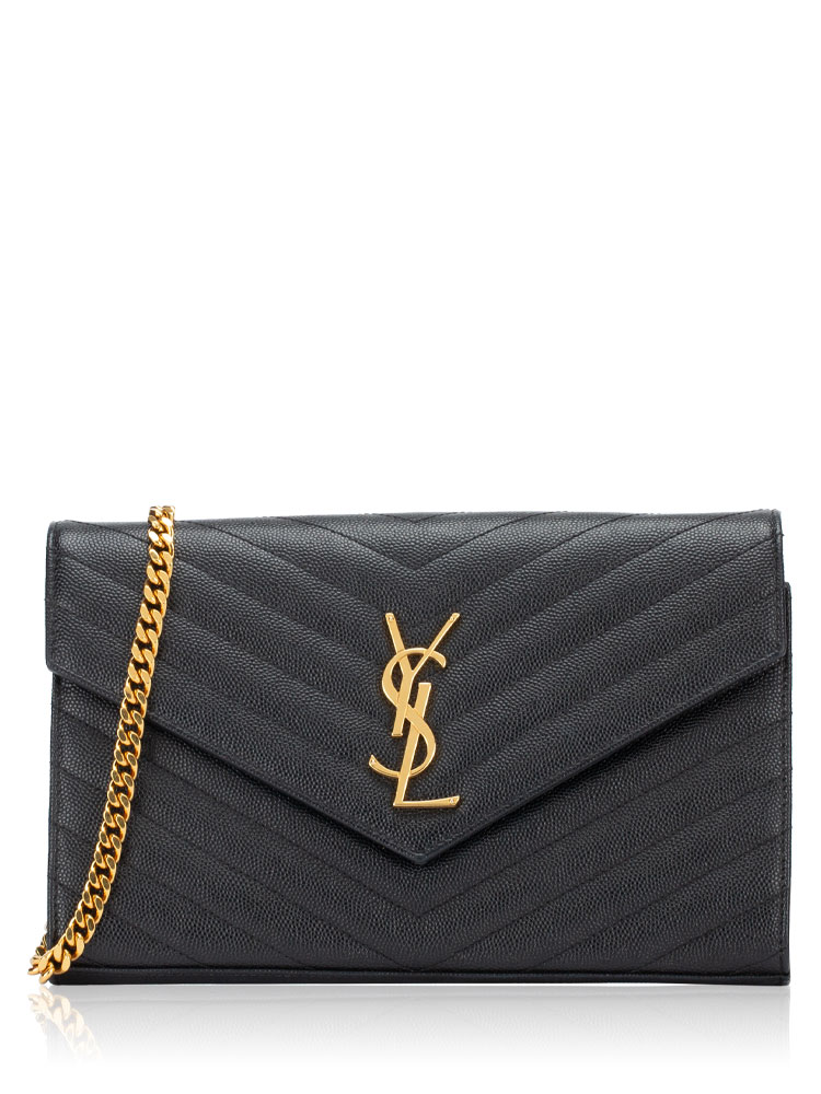 Grain De Poudre Matelasse Monogram 22cm Chain Wallet Black