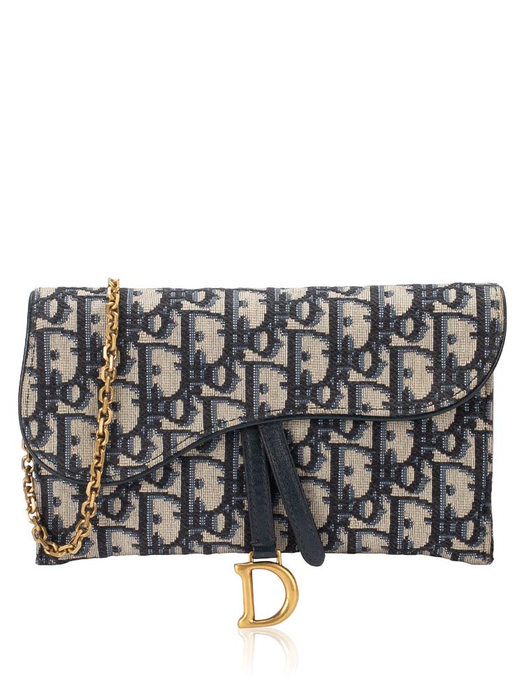 Oblique Saddle Long Chain Wallet Blue