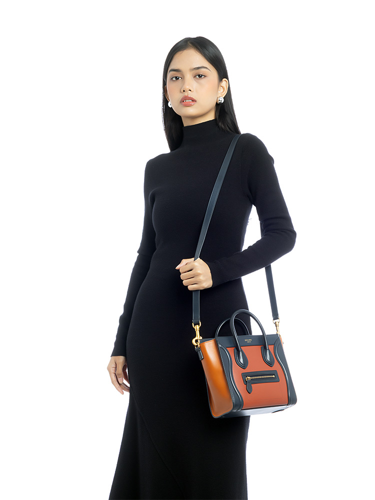 Calfskin Tri-Color Nano Luggage Bright Orange