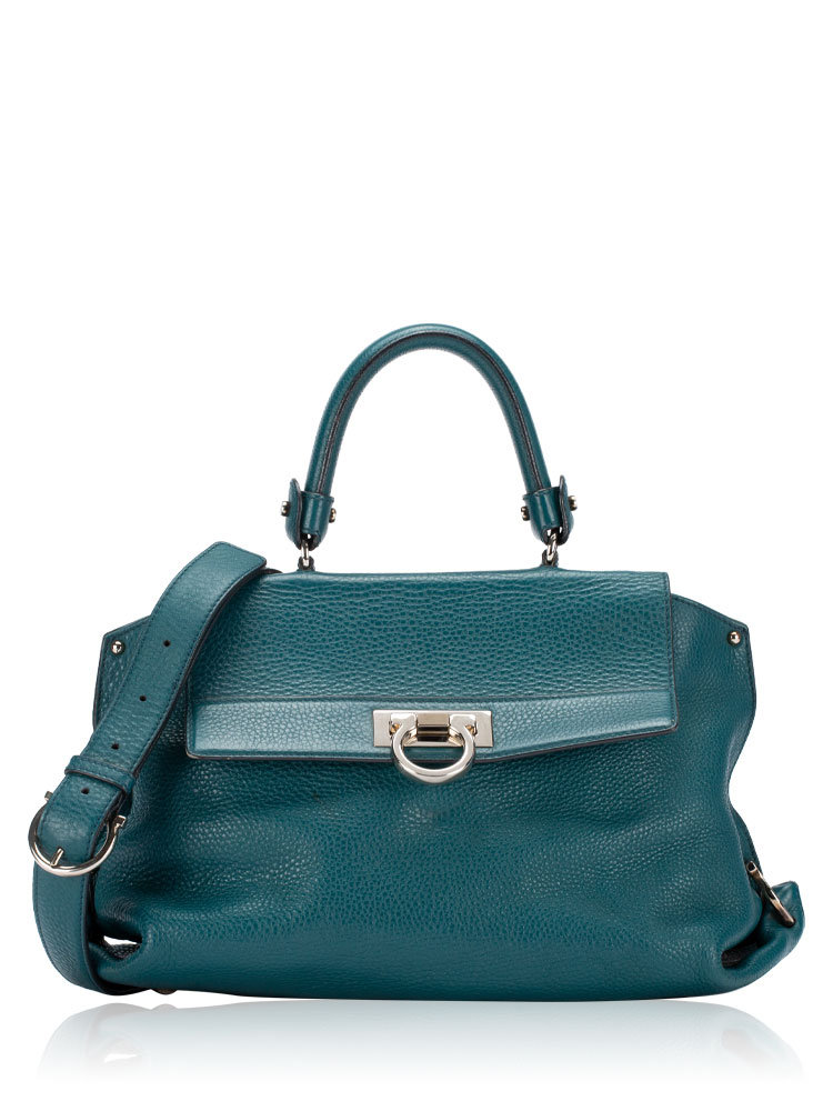 Pebbled Leather Sofia Medium Satchel Teal