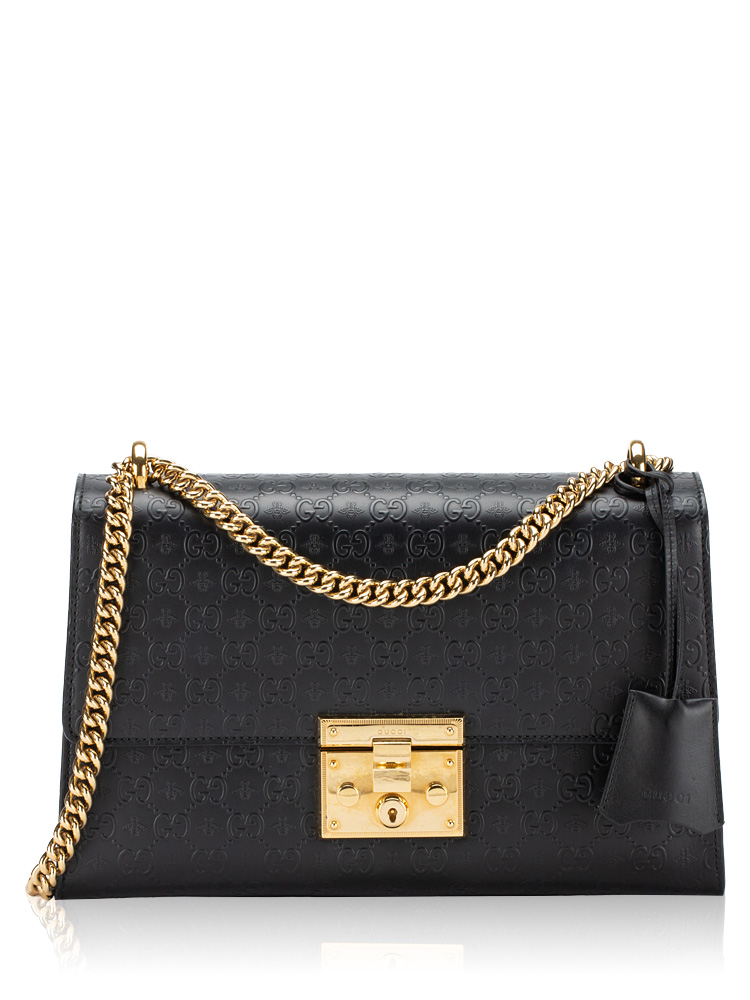Guccissima Bees Padlock Medium Shoulder Bag Black