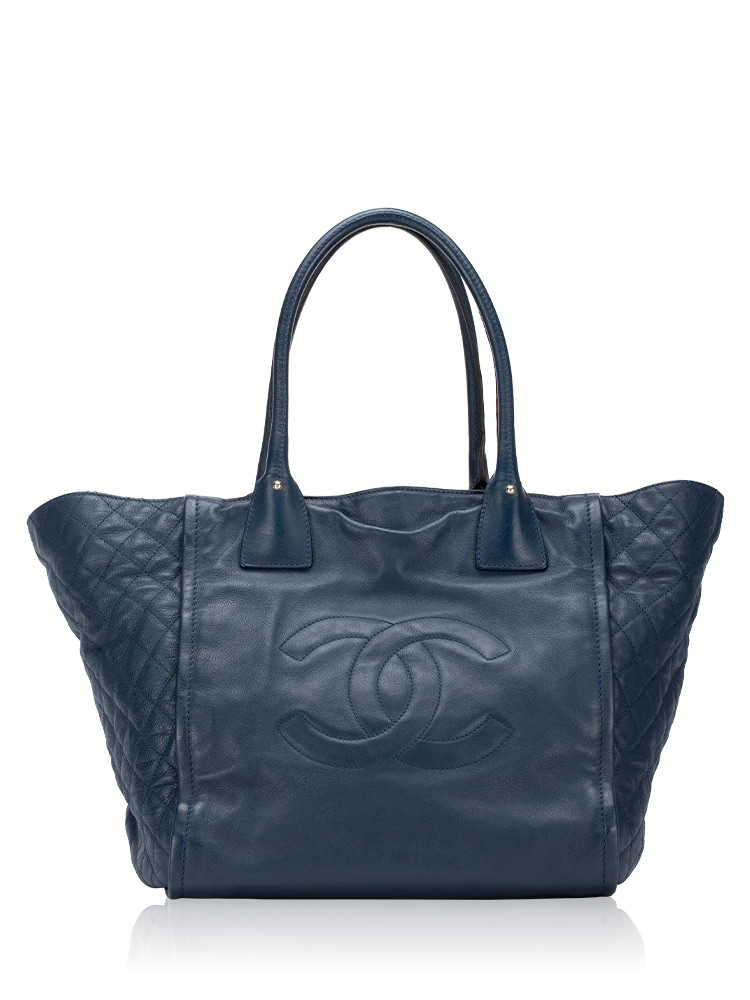 Calfskin CC Timeless Large Tote Blue