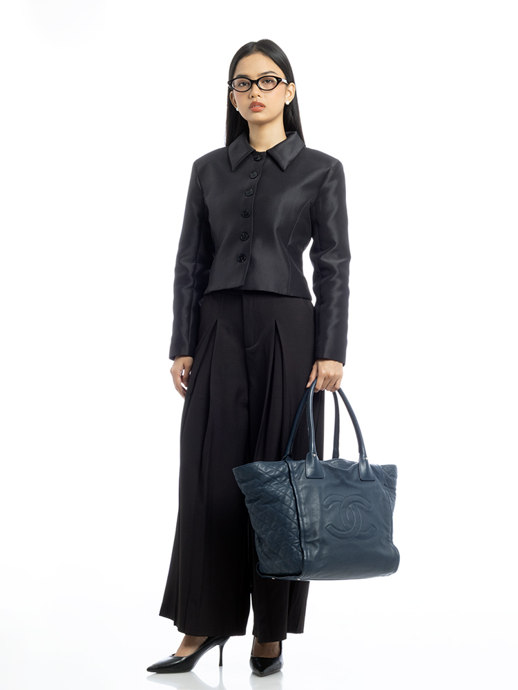 Calfskin CC Timeless Large Tote Blue