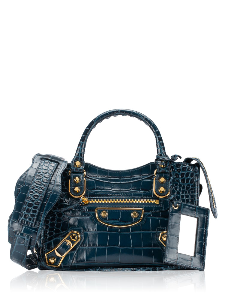 Croco Effect Gold Metallic Edge Mini City Bleu Minuit