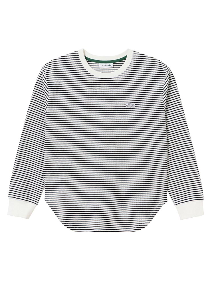 Waffle Border Long Sleeve T-shirt White x Black Sz 36 - M