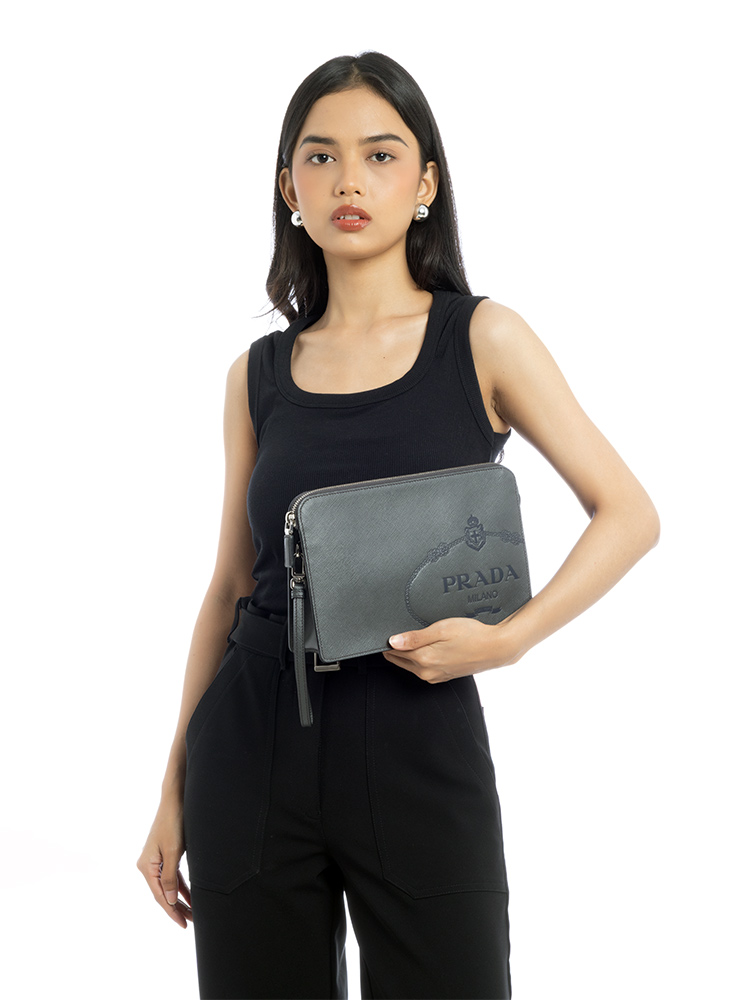 2VF056 Saffiano Logo Travel Pouch Antracite