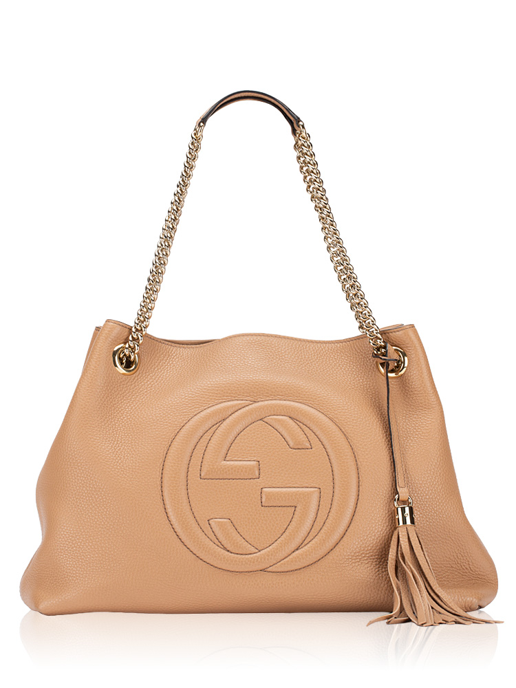 Pebbled Calfskin Soho Chain Medium Shoulder Bag Beige