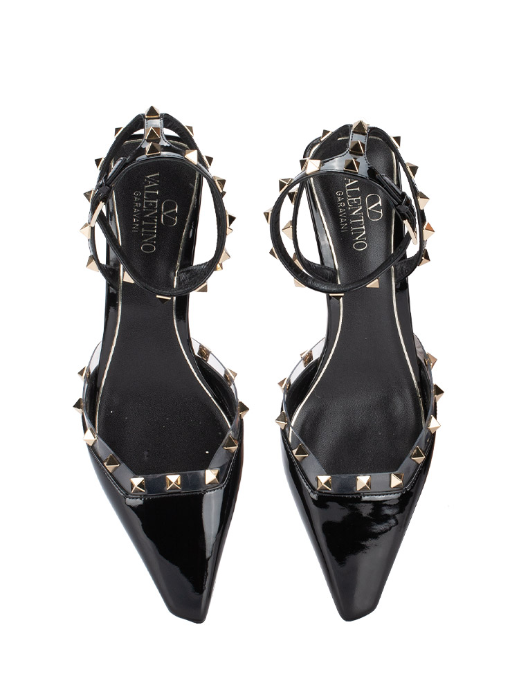 Patent Calfskin Rockstud Couture 35mm Slingback Heels Nero Sz 37
