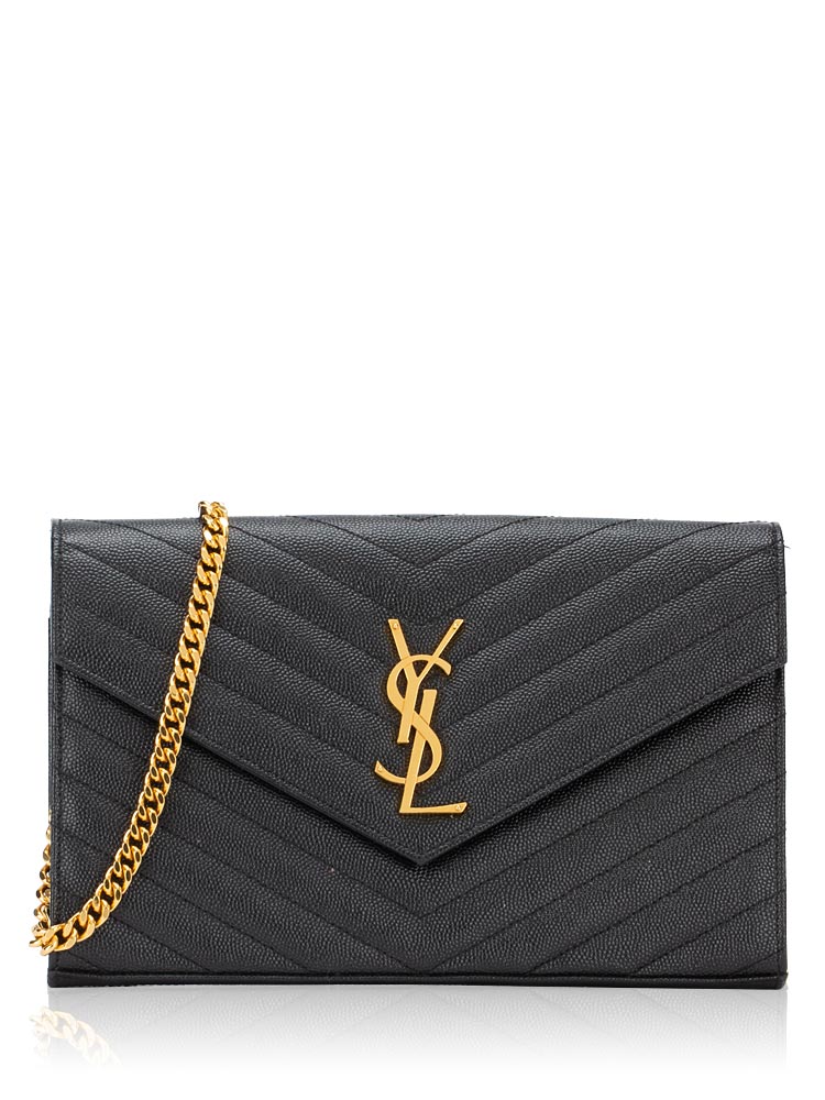 Grain De Poudre Matelasse Monogram 22cm Chain Wallet Black