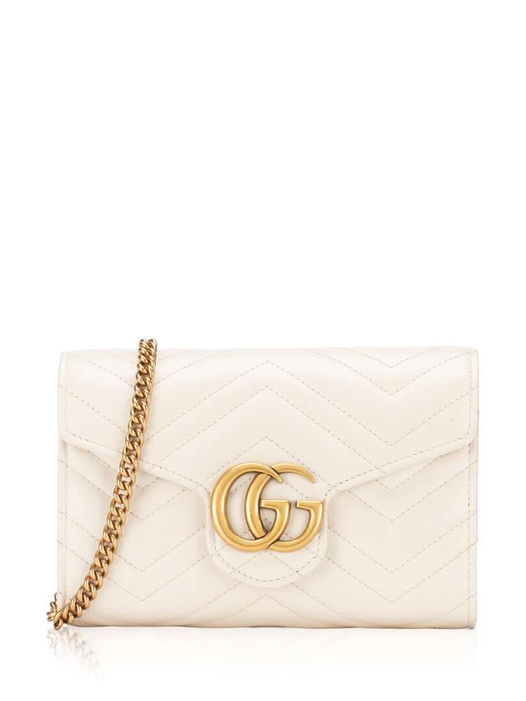 Calfskin Matelasse GG Marmont Chain Wallet Mystic White