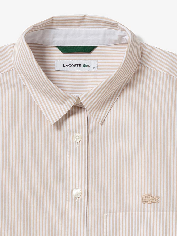 Layered Detail Long Sleeve Shirt Beige Stripe Sz 38 - L