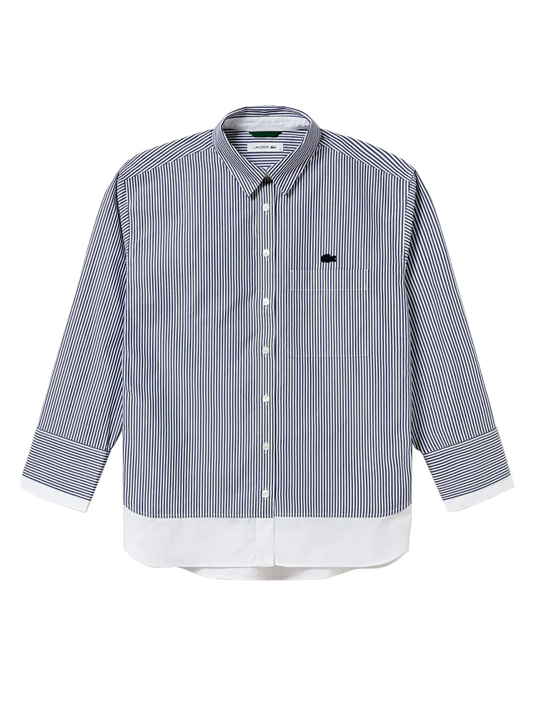 Layered Detail Long Sleeve Shirt Navy Stripe Sz 34 - S