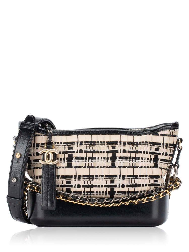 Tweed Calfskin Small Gabrielle Hobo Beige Black