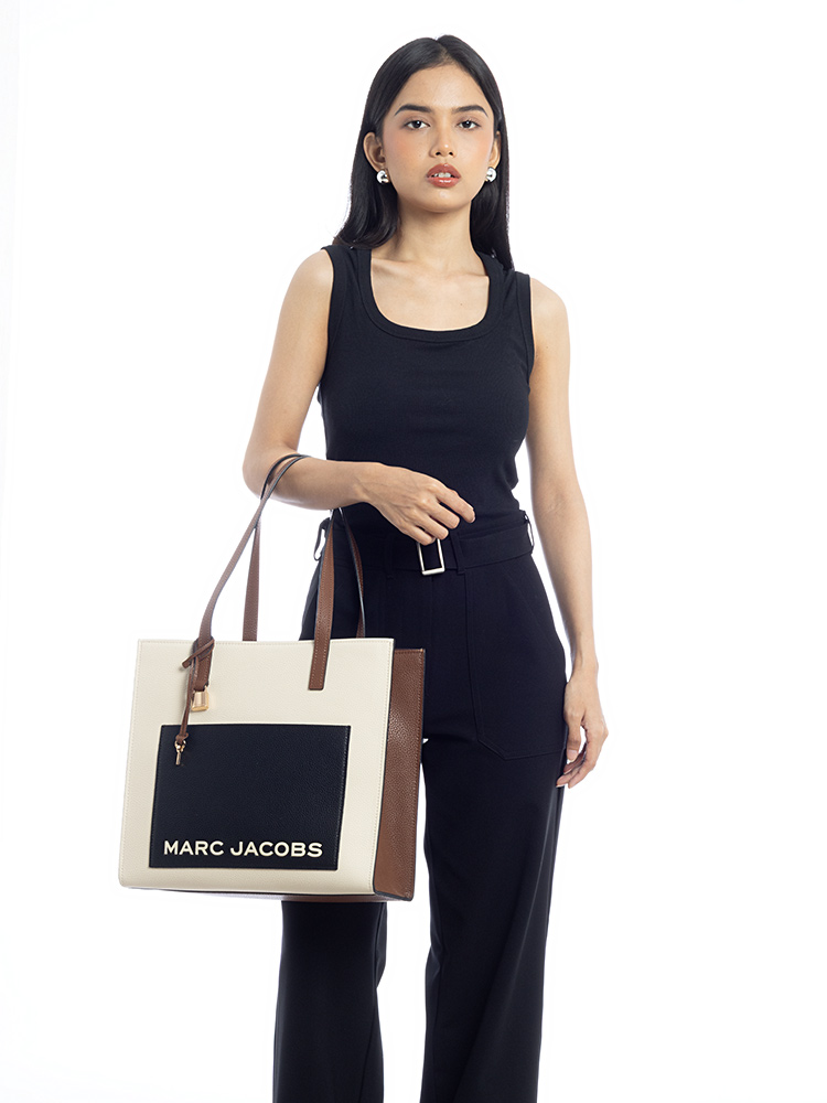 Grind Colorblock Leather Tote White Black