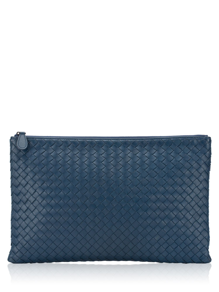Lambskin Intrecciato Zip Pouch Blue