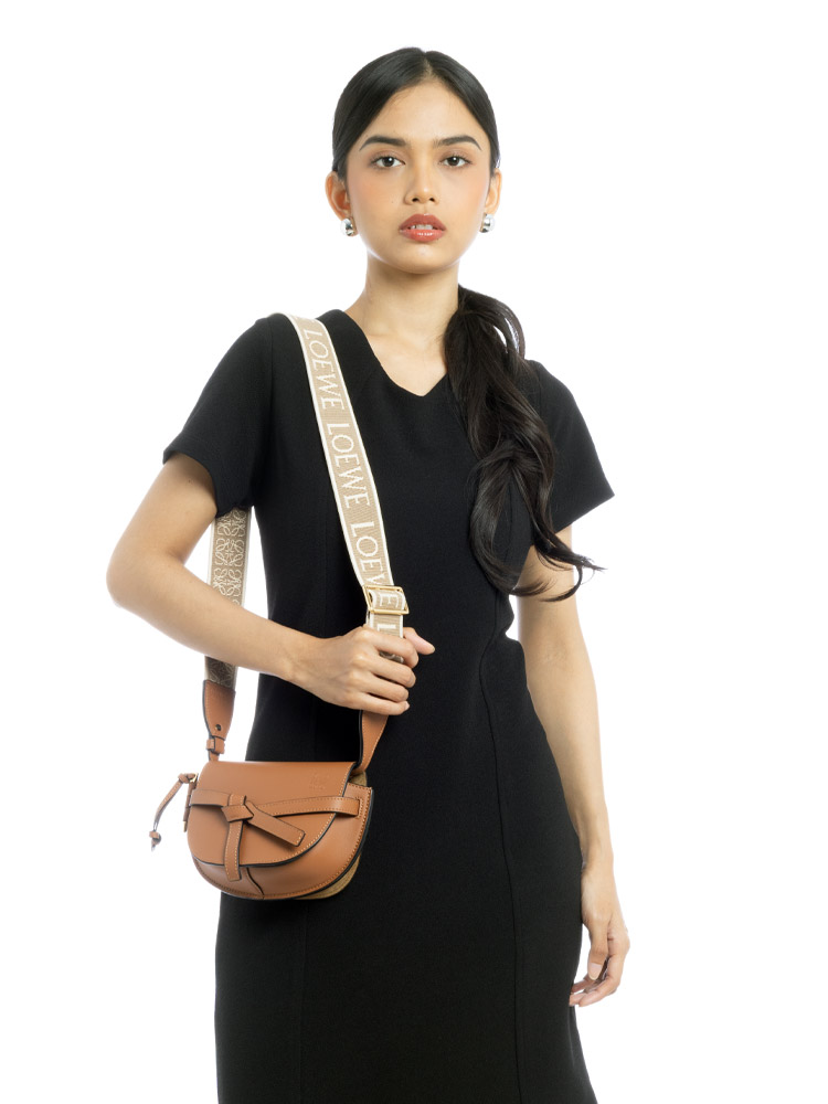Calfskin Jacquard Gate Mini Dual Bag Tan
