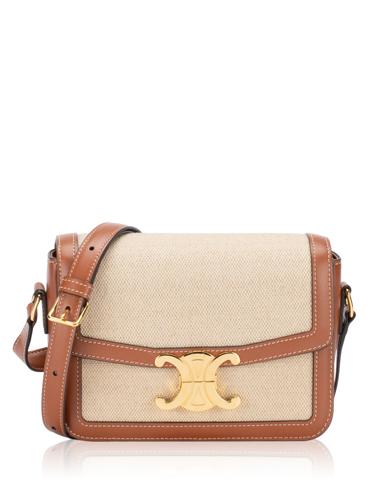 Textile Calfskin Triomphe Teen Shoulder Bag Natural Tan